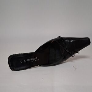 Via Spiga Black Leather Pointed Mule with Knot Accent